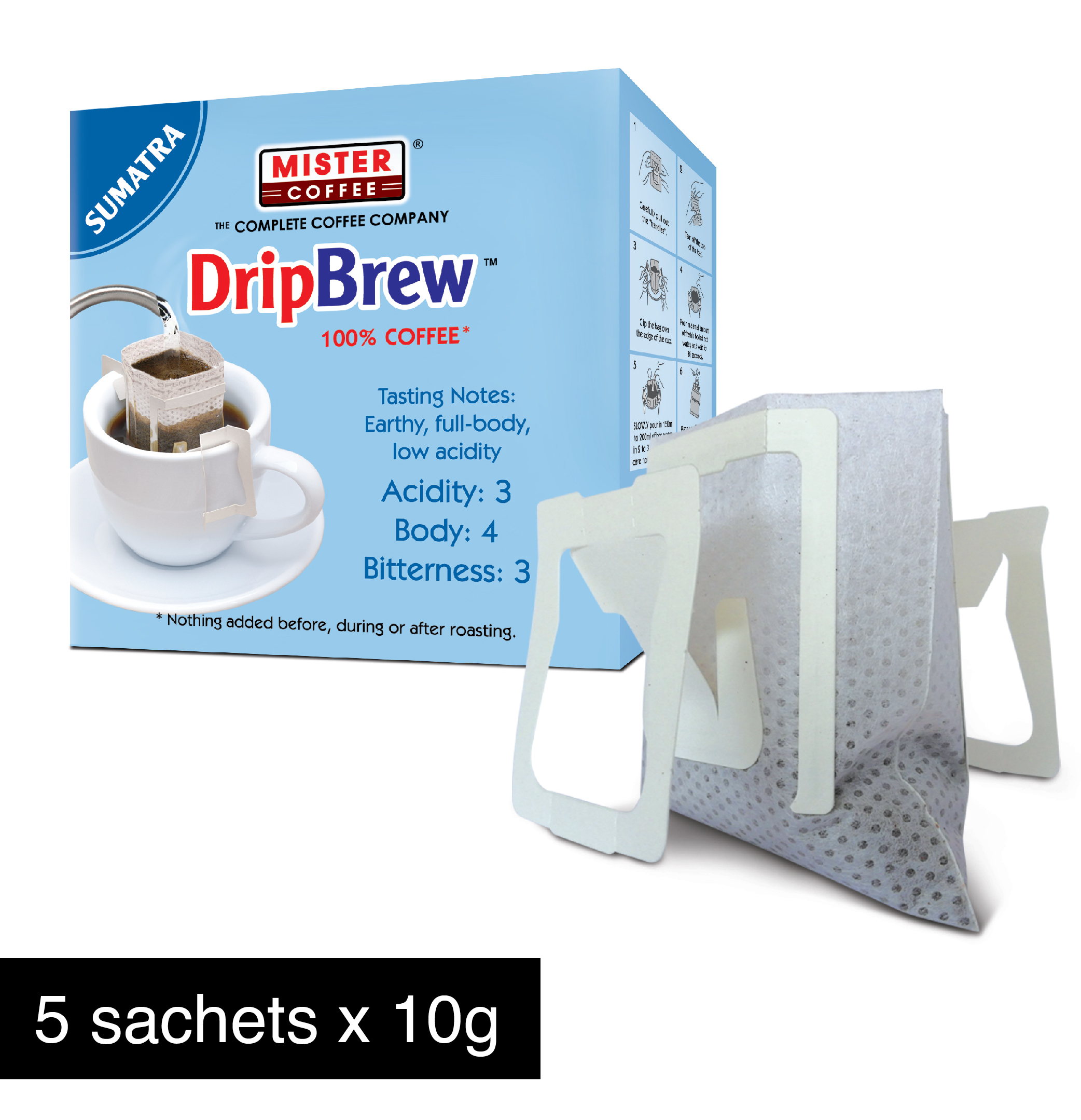 Mister Coffee DripBrew Premium Quality Liberica Drip Coffee (5 sachets x  10g)